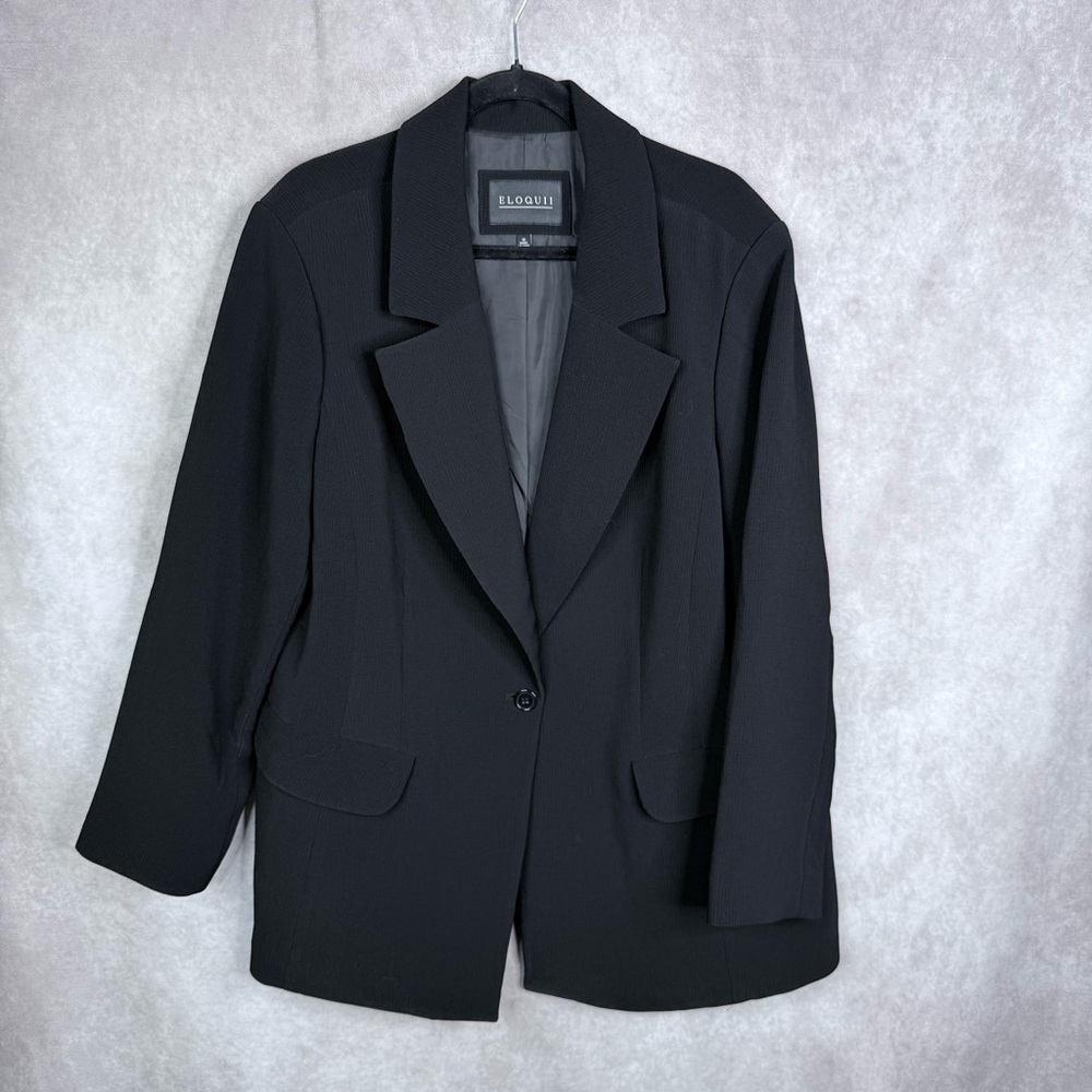 Eloquii Crepe Longline One Button Blazer In Black Women's Size 16